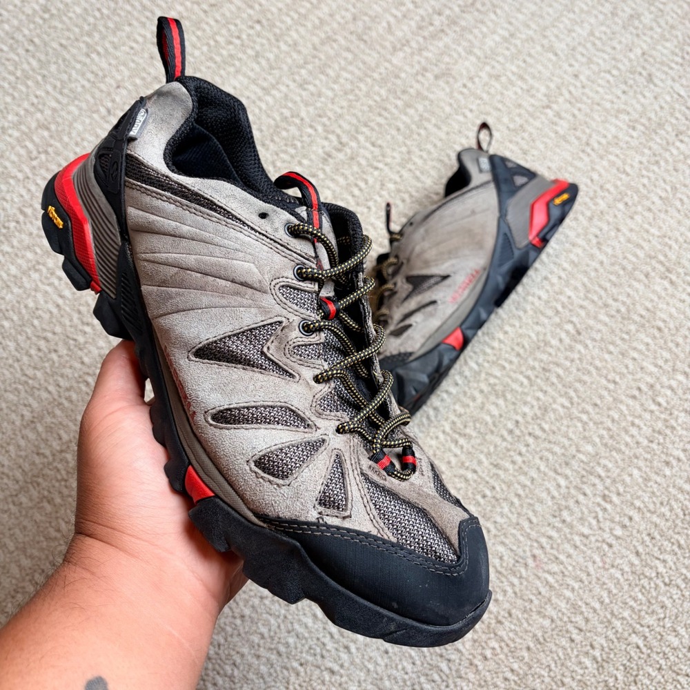 Merrell Boulder M-Select DRY Vibram Hiking Shoes Mens 11 Grey Red J32339